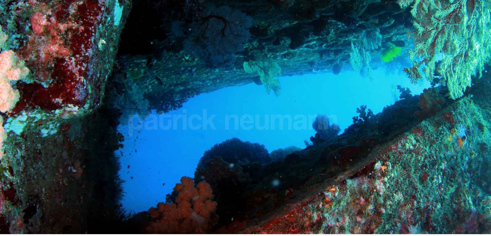View of an underwater cave while diving in Burma
